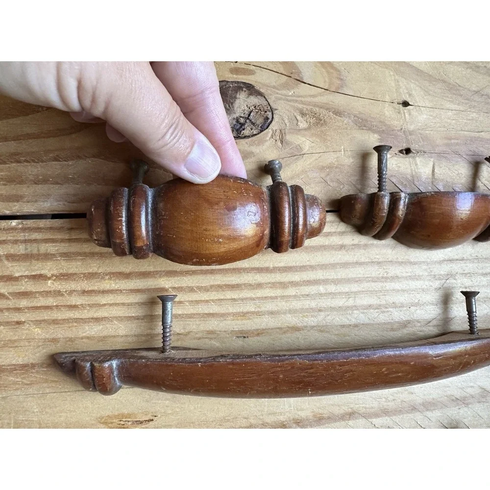 Vintage Drawer Pulls Antique Wooden Cabinet Handles Set Of 5 Wood‎ Unique